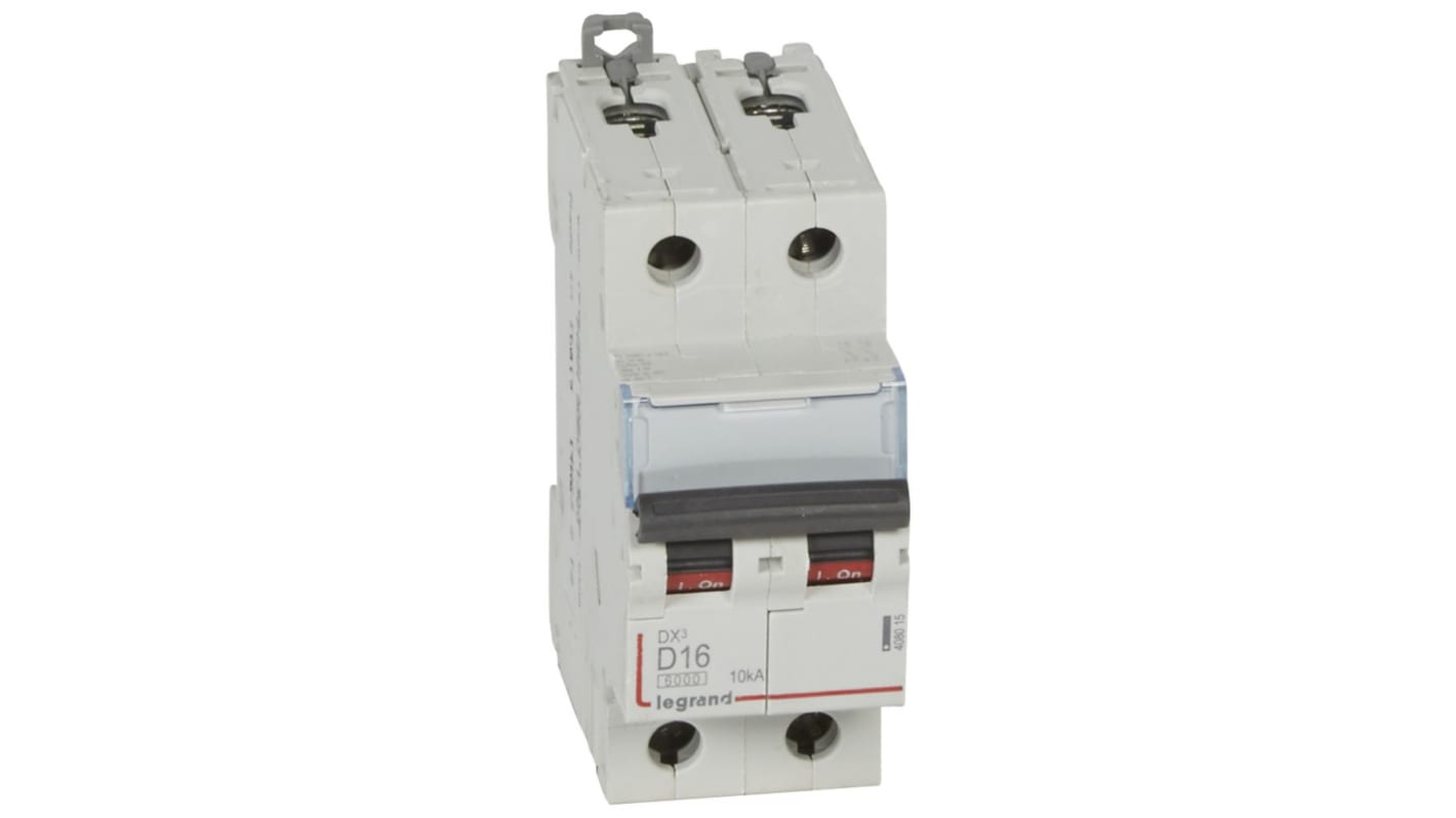 Legrand Circuit Breaker, 2P, 16A Curve D, 400V AC, 10 kA Breaking Capacity