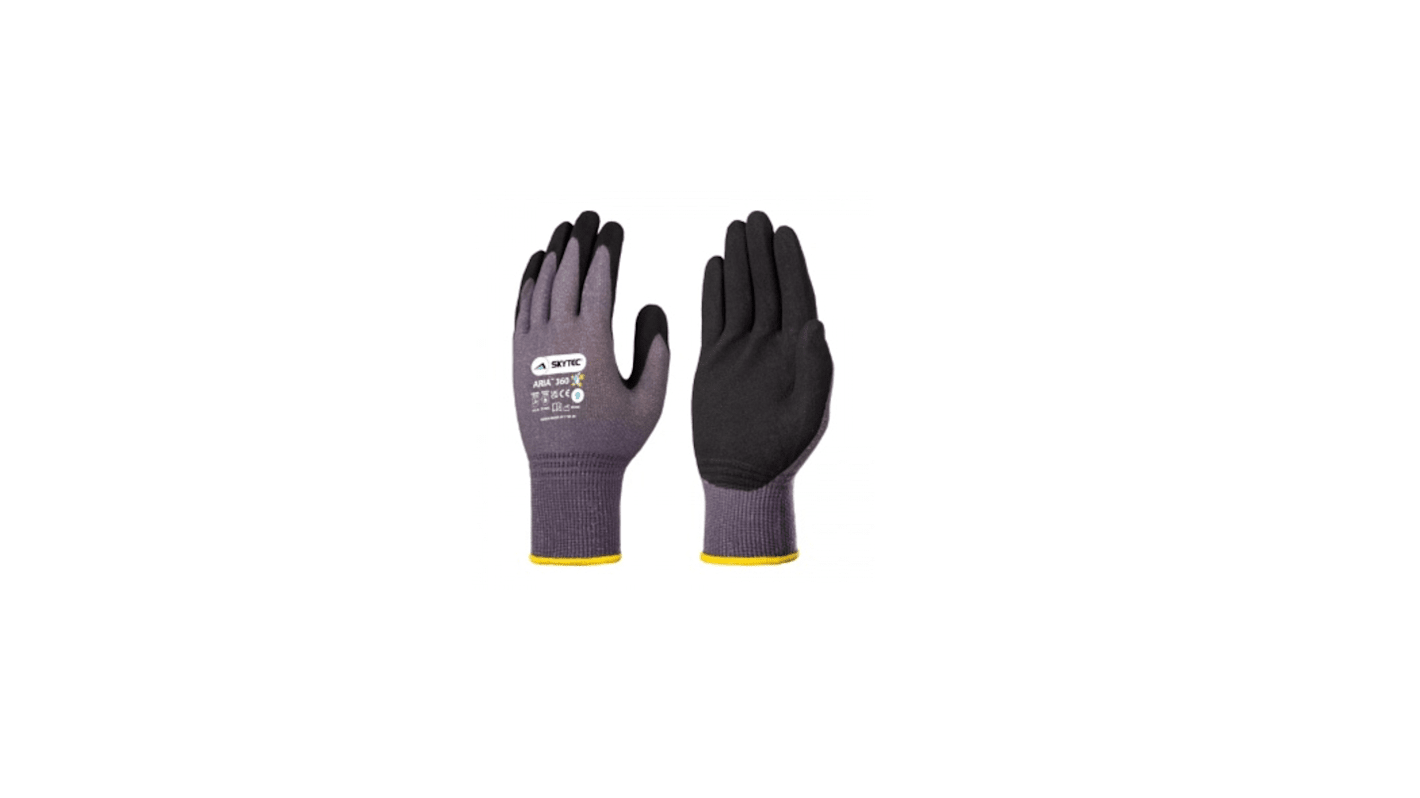 Skytec Aria 360 Black, Grey 15 Gauge GeniumTM, Nylon, Spandex Abrasion Resistant Gloves, Size 6, Foam Nitrile Coating