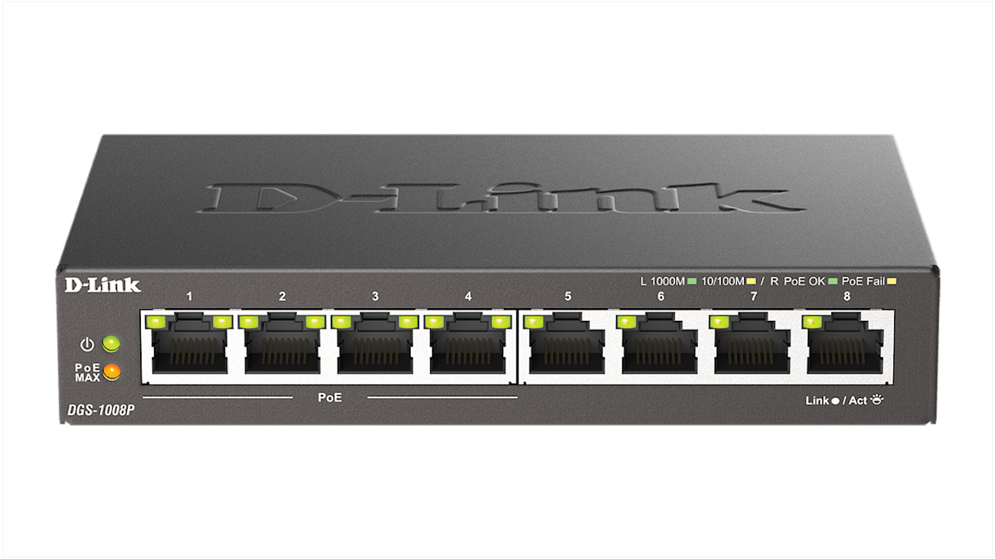 D-Link 8-Port Gigabit PoE Unmanaged Desktop Switch, Unmanaged 8 Port Gigabit Switch With PoE UK
