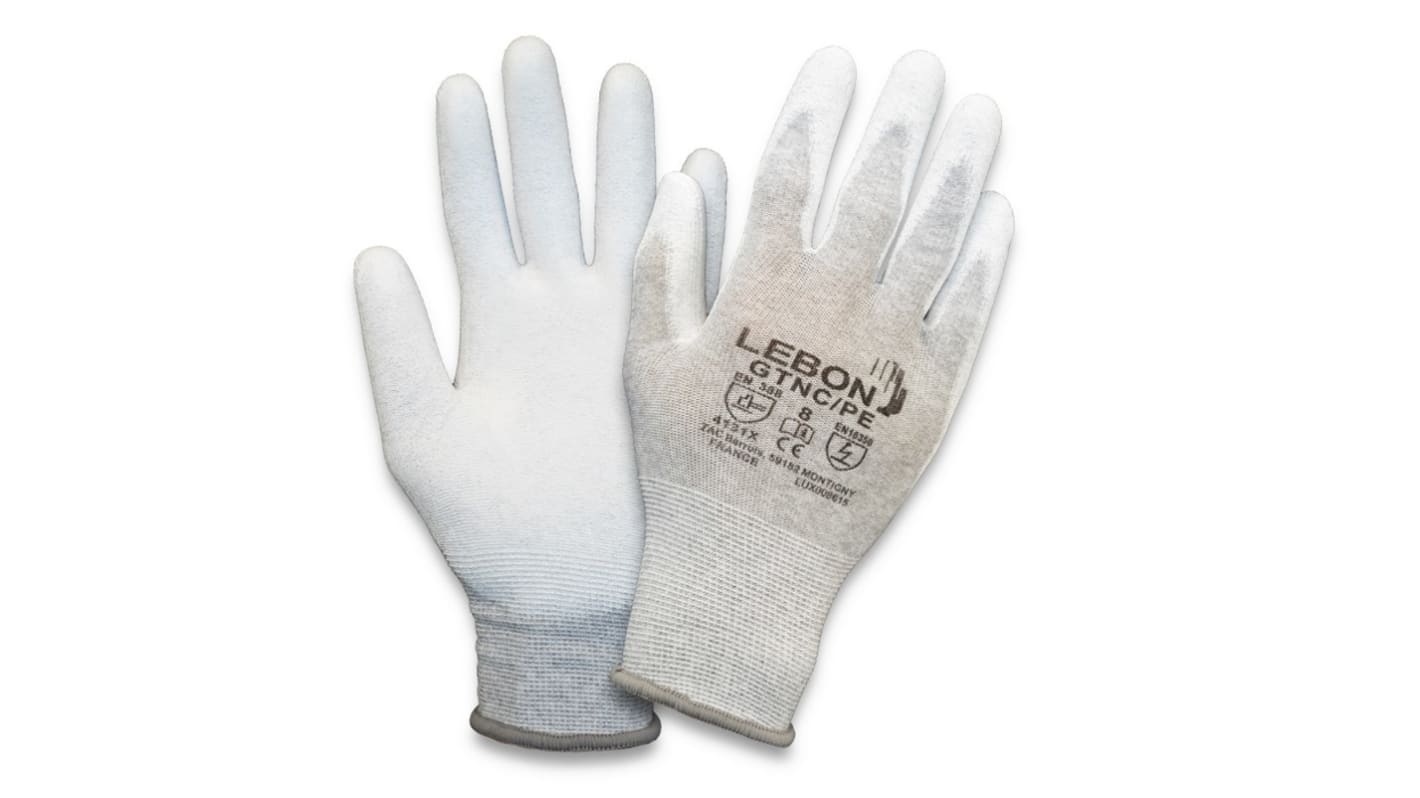 Lebon Protection GTNC/PE White Polyamide Abrasion Resistant, Tear Resistant Gloves, Size 10, Polyurethane Coating