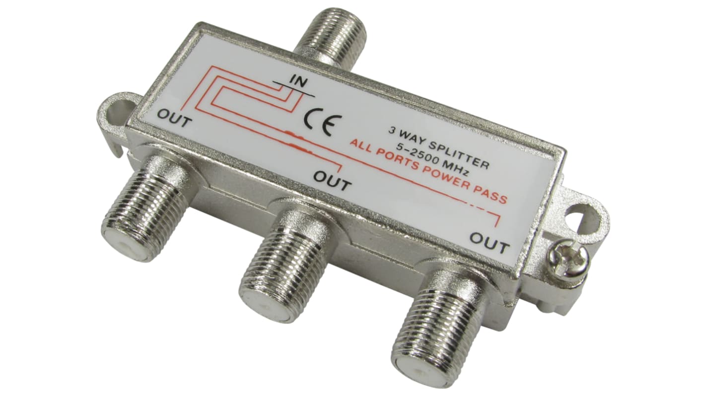 RS PRO F Connector/F Connector RF Splitter F Socket to 3 x F Socket