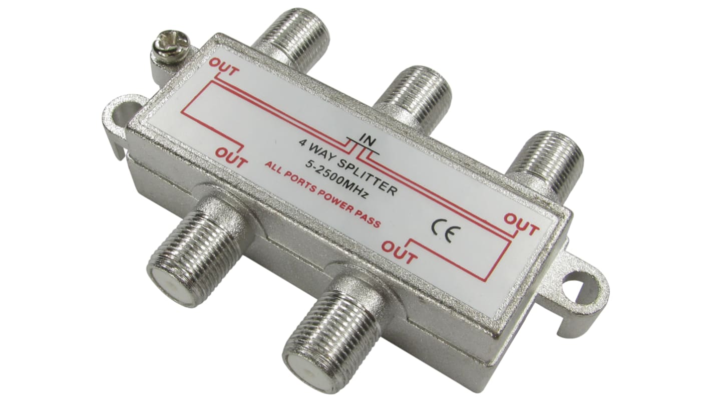 RS PRO F Connector/F Connector RF Splitter 1 x F Connector, 2 x F Connector, Frequency 5 → 2500MHz, RF Coaxial