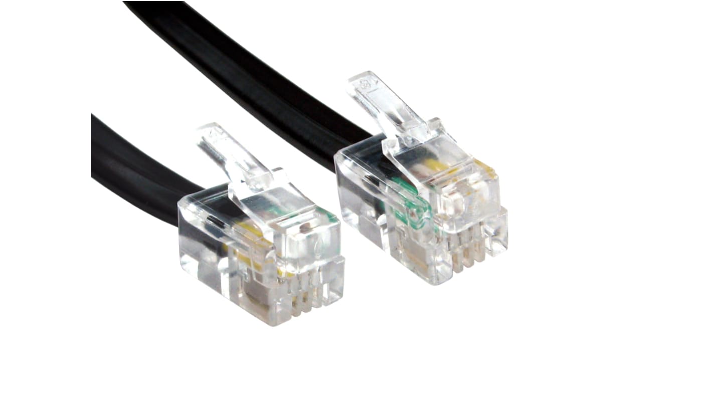 RS PRO 屏蔽电话线, RJ10公插转RJ10公插, 3m长, 黑色护套
