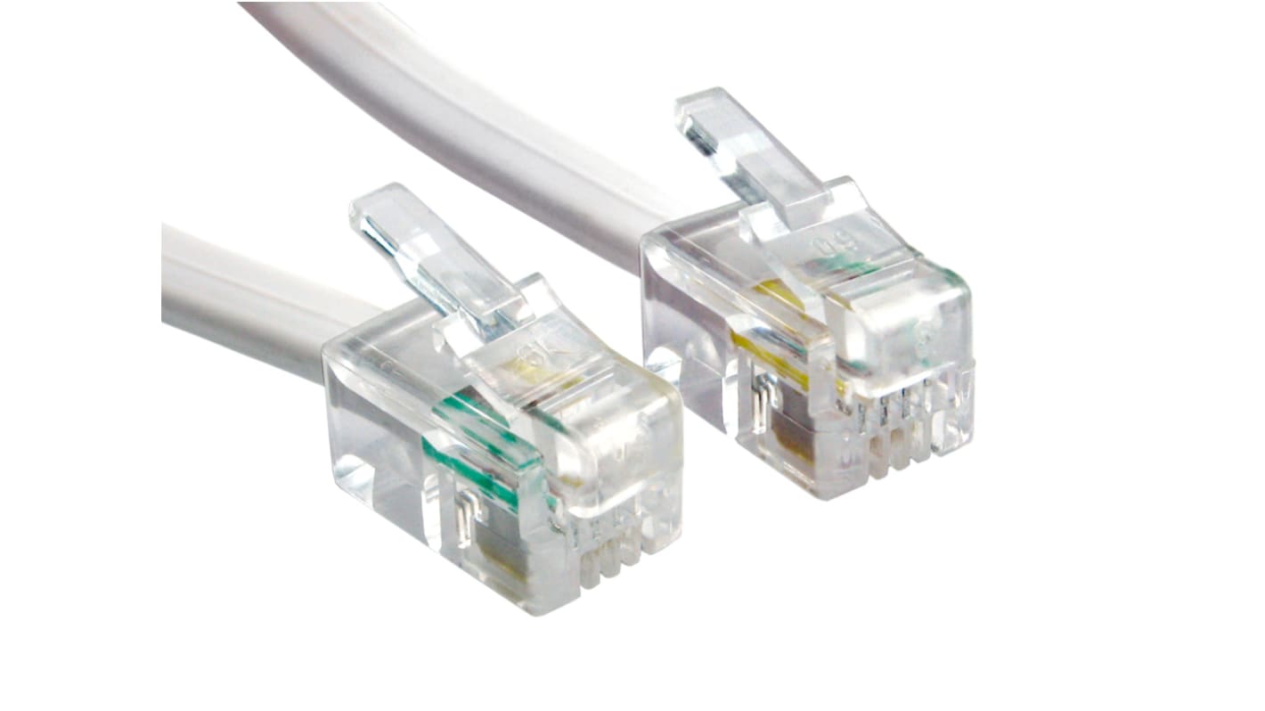 RS PRO 屏蔽电话线, RJ10公插转RJ10公插, 3m长, 白色护套