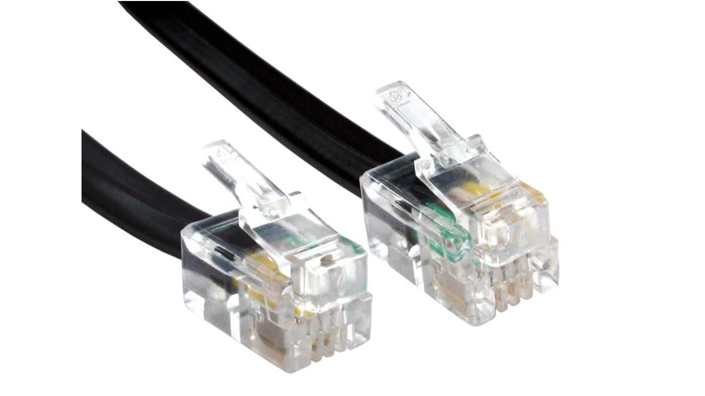 RS PRO Male RJ10 to Male RJ10 Telephone Cable, 5/0.10, Black Sheath, 5m