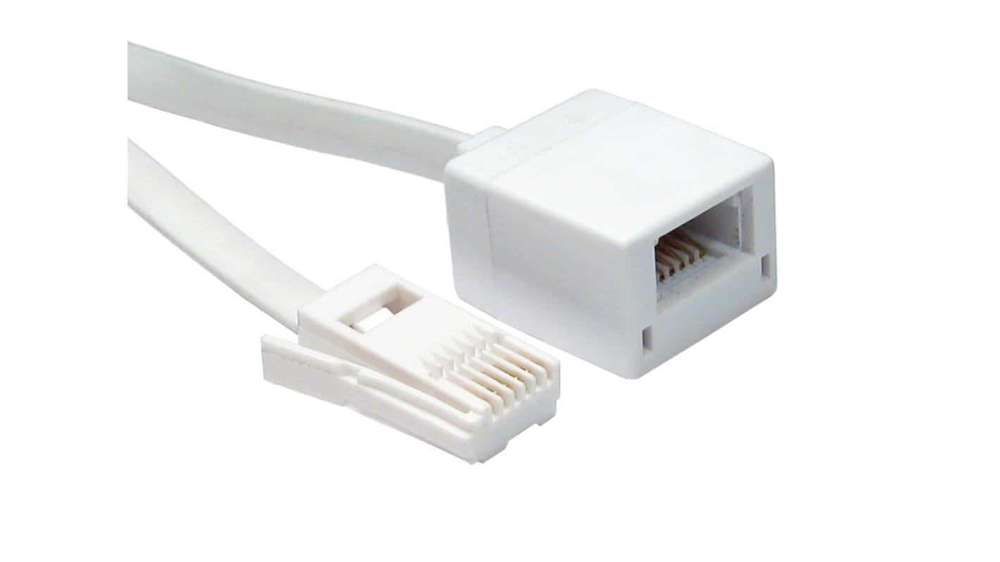 RS PRO Male BT to Female BT 6 Core Telephone Cable, White Sheath, 15m