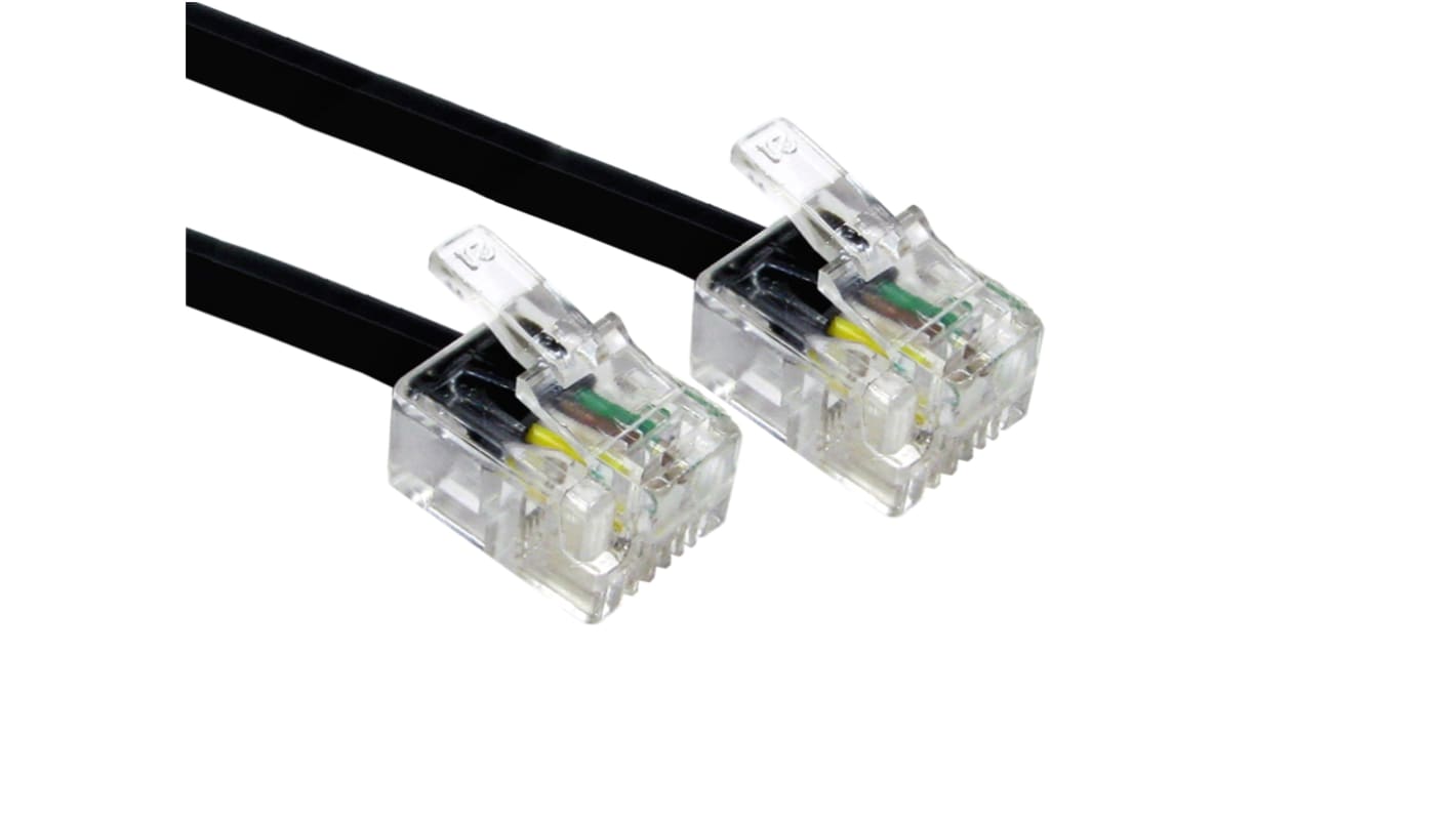 RS PRO Male RJ11 to Male RJ11 Telephone Cable, Black Sheath, 5m