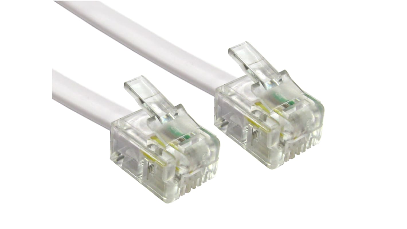 RS PRO 屏蔽电话线, RJ11公插转RJ11公插, 30m长, 白色护套
