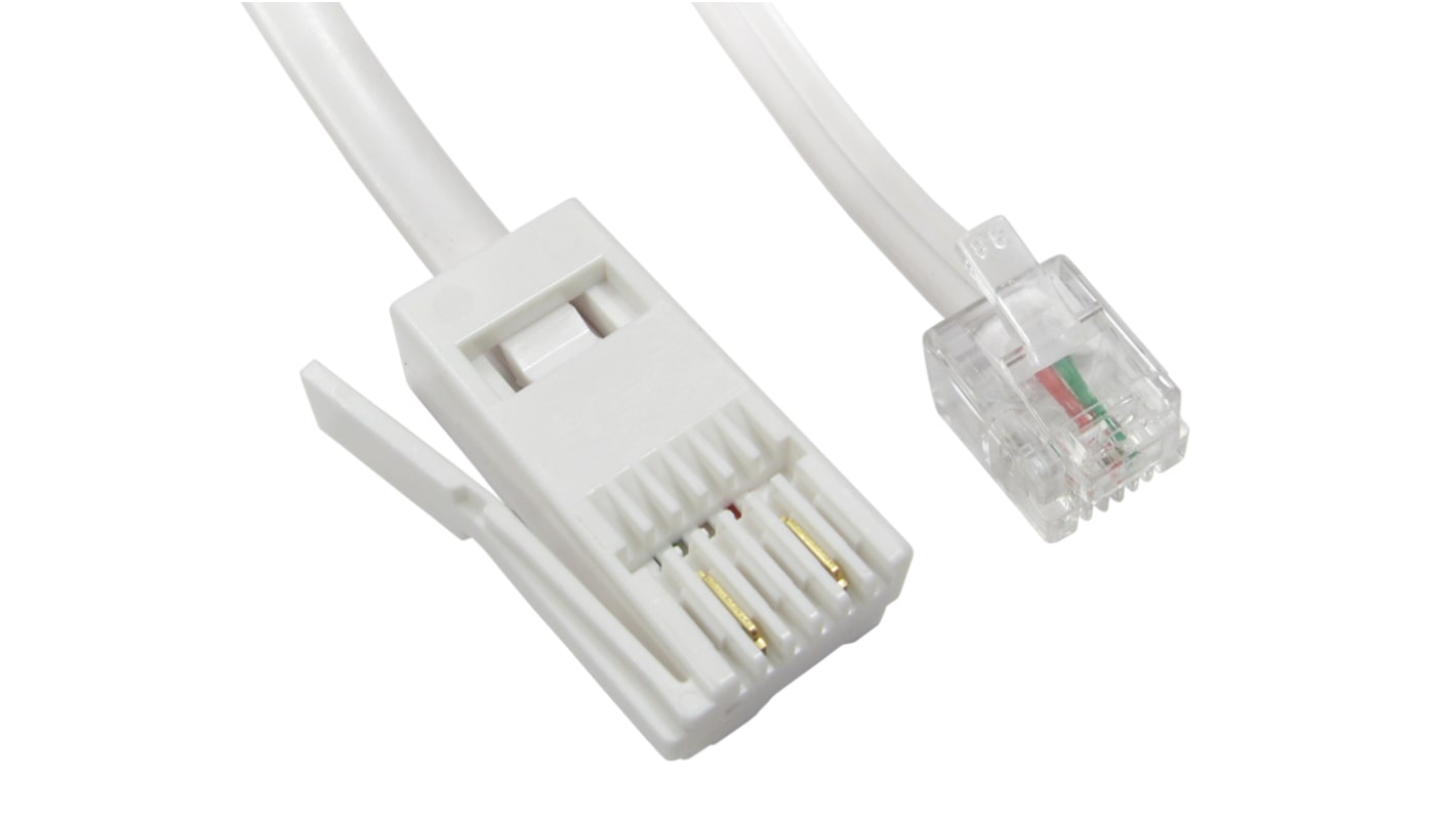 RS PRO 屏蔽电话线, RJ11公插转BT公插, 2m长, 白色护套