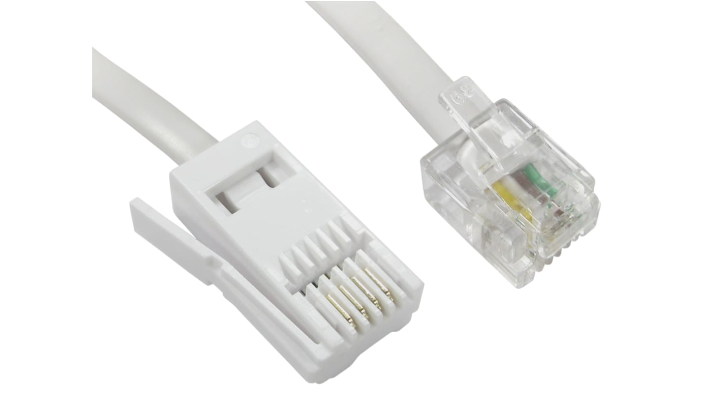 RS PRO Male BT to Male RJ11 Telephone Cable, White Sheath, 3m