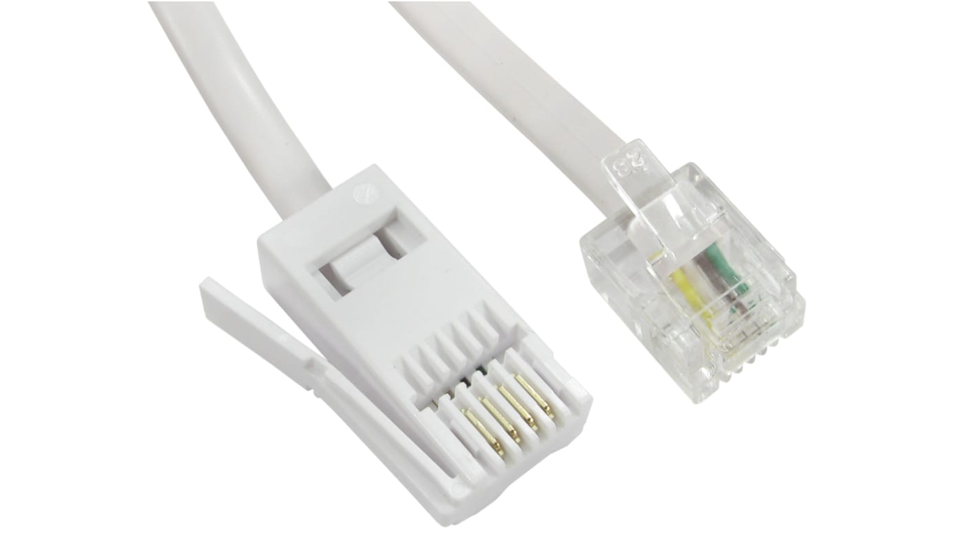 RS PRO Male BT to Male RJ11 Telephone Cable, White Sheath, 10m