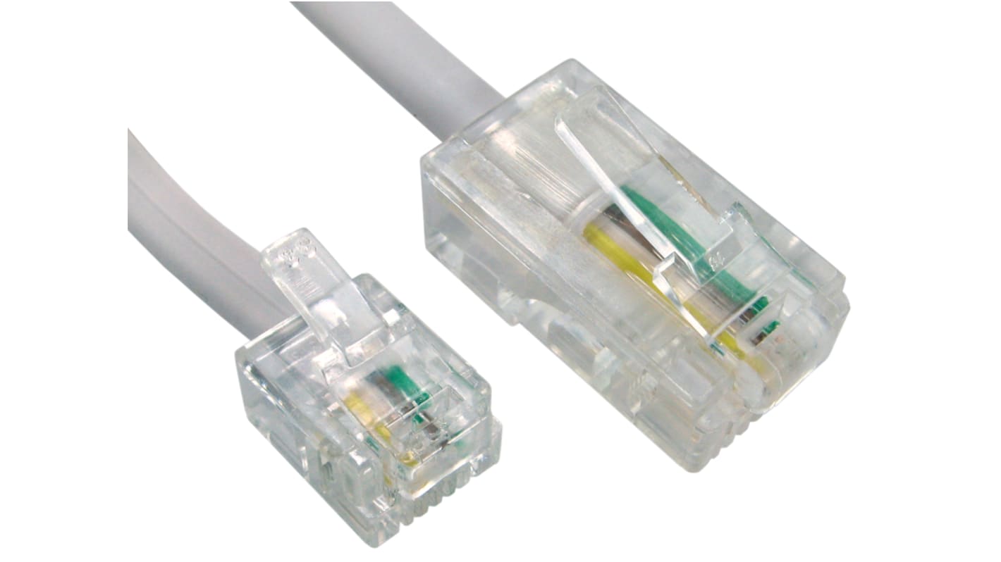 RS PRO Male RJ11 to Male RJ45 Telephone Cable, White Sheath, 15m