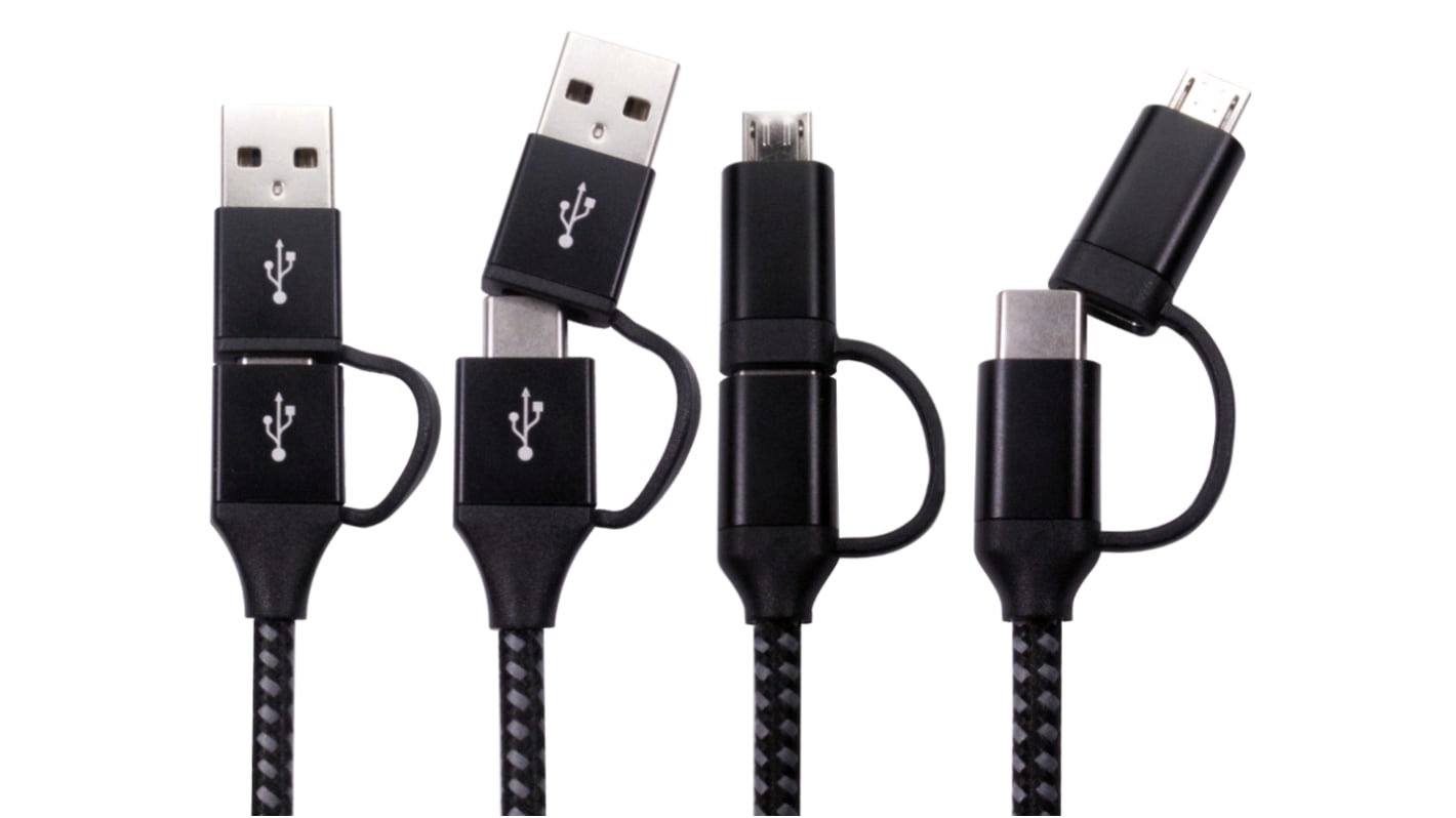 RS PRO USB 2.0, Male USB A, USB C to Male, 1m
