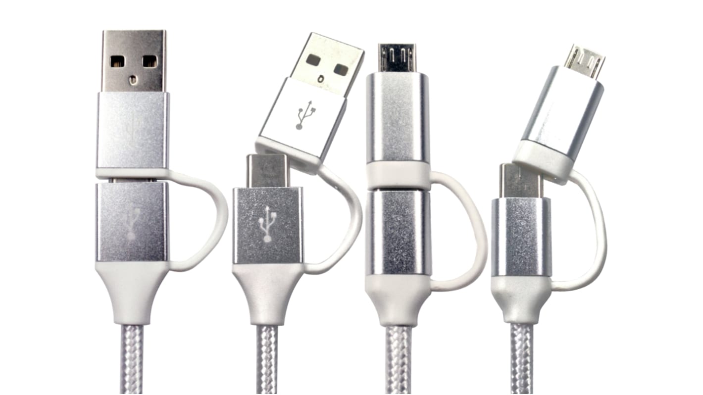 RS PRO USB 2.0, Male USB A, USB C to Male, 1.5m