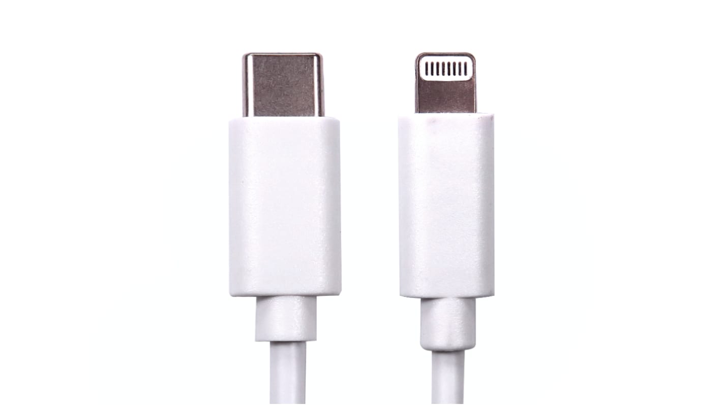 RS PRO USB-kabel, Hvid, USB C til Lightning, 1m