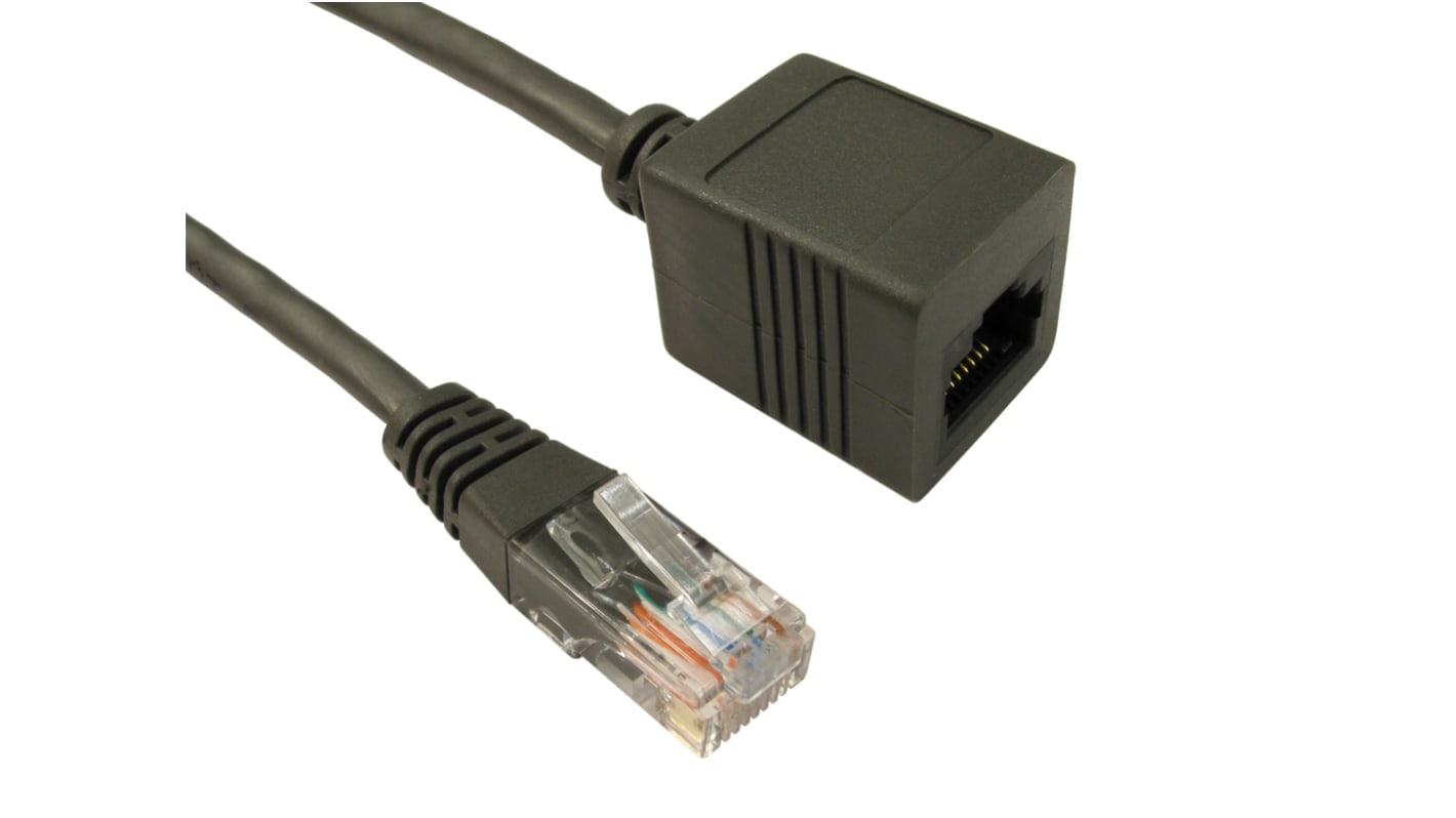 RS PRO, 3m Cat5e, Grey RJ45 to Male RJ45 Female, UTP Shielded, Terminated PVC Sheath