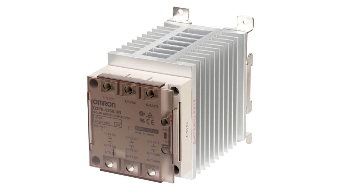 Relais statique Omron G3PE-225B-3N 12-24VDC, 25 A, Rail DIN, 264 V c.a.