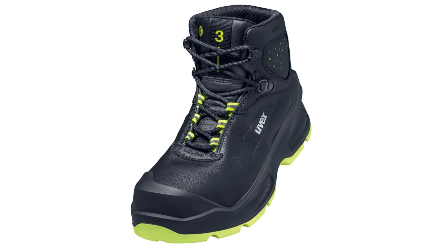 Scarponcini antinfortunistici S3 uvex da  Unisex tg. 46, col. Nero, Giallo, ESD, resistenti all'acqua, con puntale di