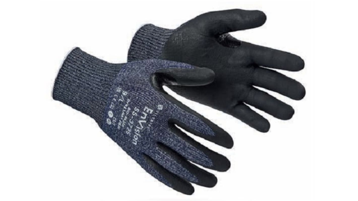 Tilsatec EnVision Black (Coating), Dark Blue (Liner) Yarn Cut Resistant Work Gloves, Size 10, Microfoam Coating