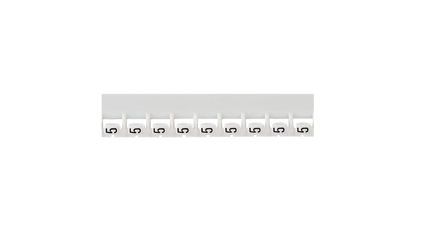 Legrand Cable Marker, Black on White, Pre-printed "5", 0.8 → 2.2mm Cable, for Closed-Ring Tracking System,