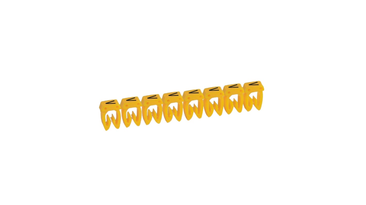 Legrand CAB 3 Clip On Cable Marker, Black on Yellow, Pre-printed "V", 0.15 → 0.5mm Cable, for Marking of Wiring,