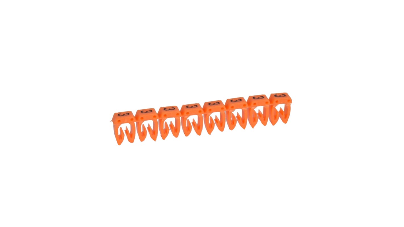 Legrand CAB3 Clip On Cable Marker, Black on Orange, Pre-printed "3", 3.8 → 5mm Cable, for Marking of Wiring,