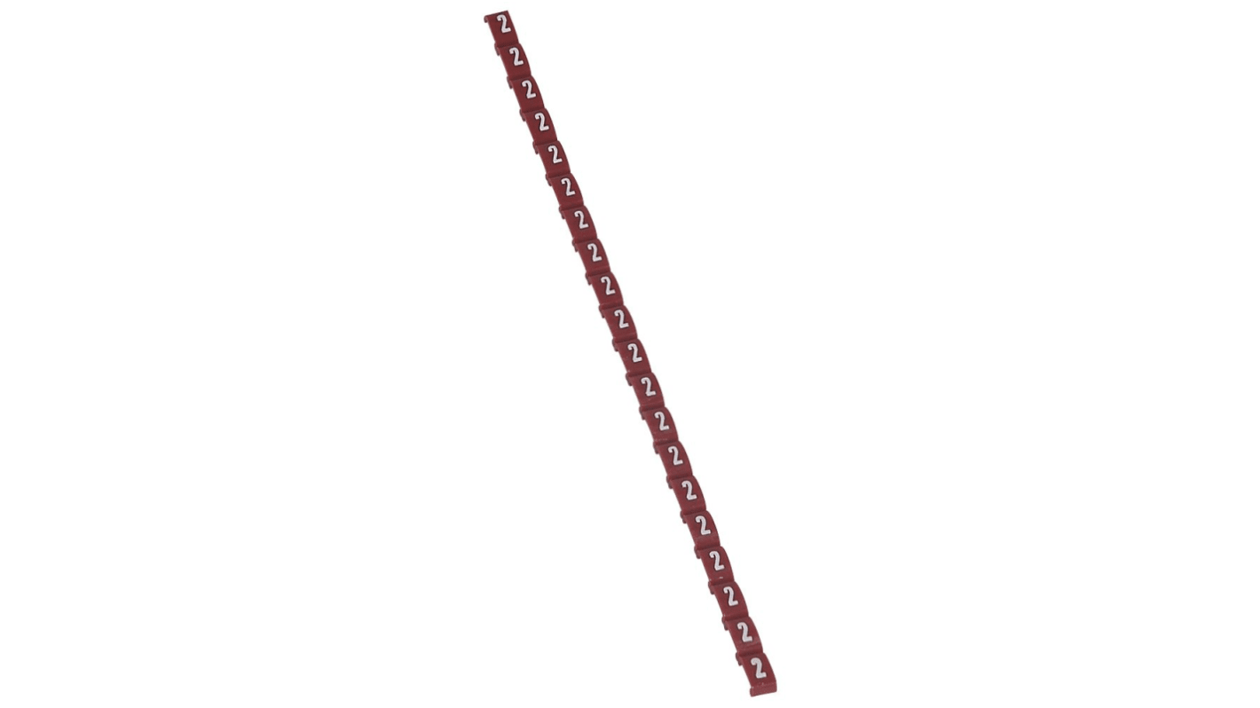 Legrand Kabelmarkierung für Kabel, aufsteckbar, Beschriftung: 2, Weiß auf Rot