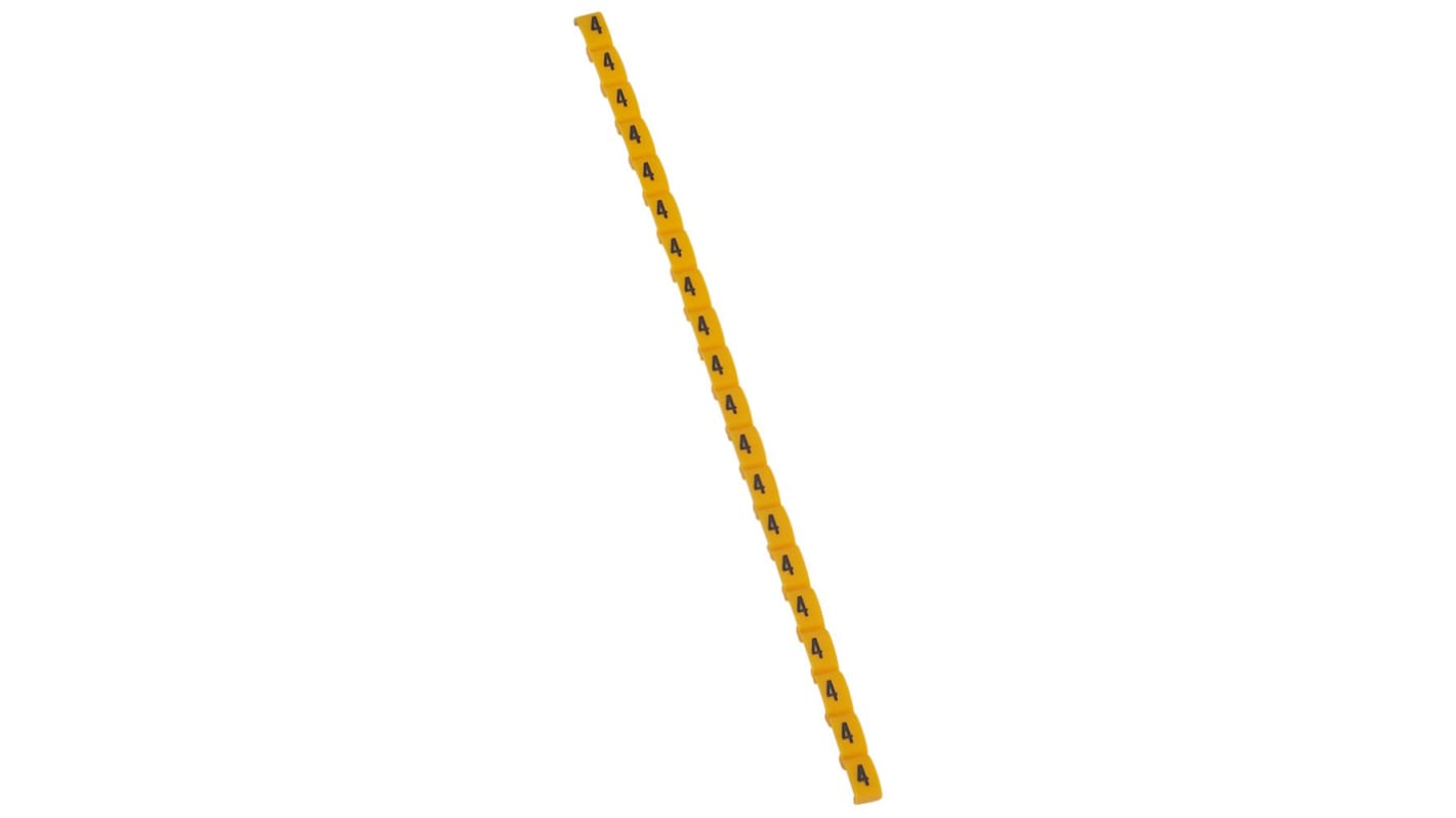 Legrand Clip On Cable Marker, Black on Yellow, Pre-printed "4", for Cable