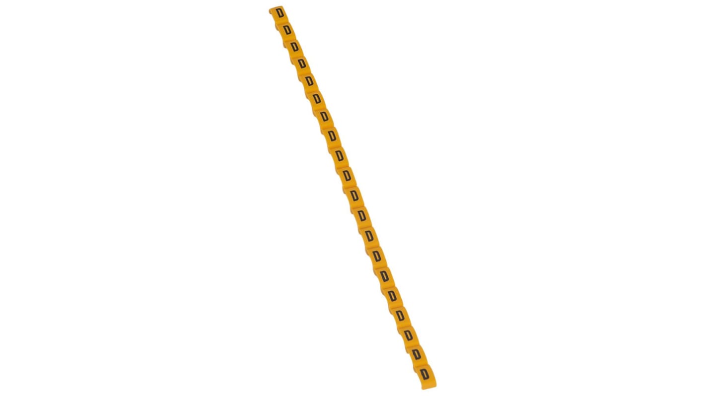 Legrand Clip On Cable Marker, Black on Yellow, Pre-printed "D", for Cable