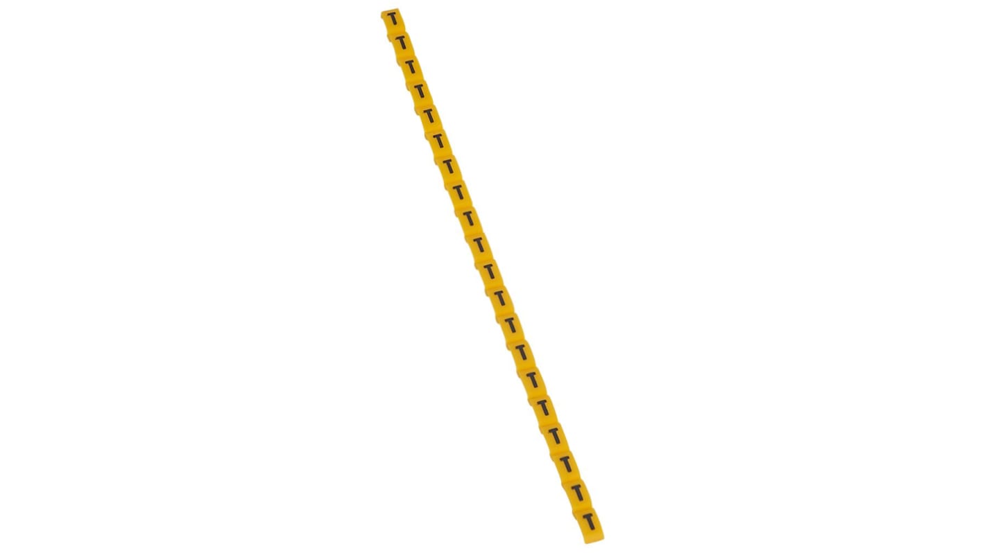 Legrand Clip On Cable Marker, Black on Yellow, Pre-printed "T", for Cable