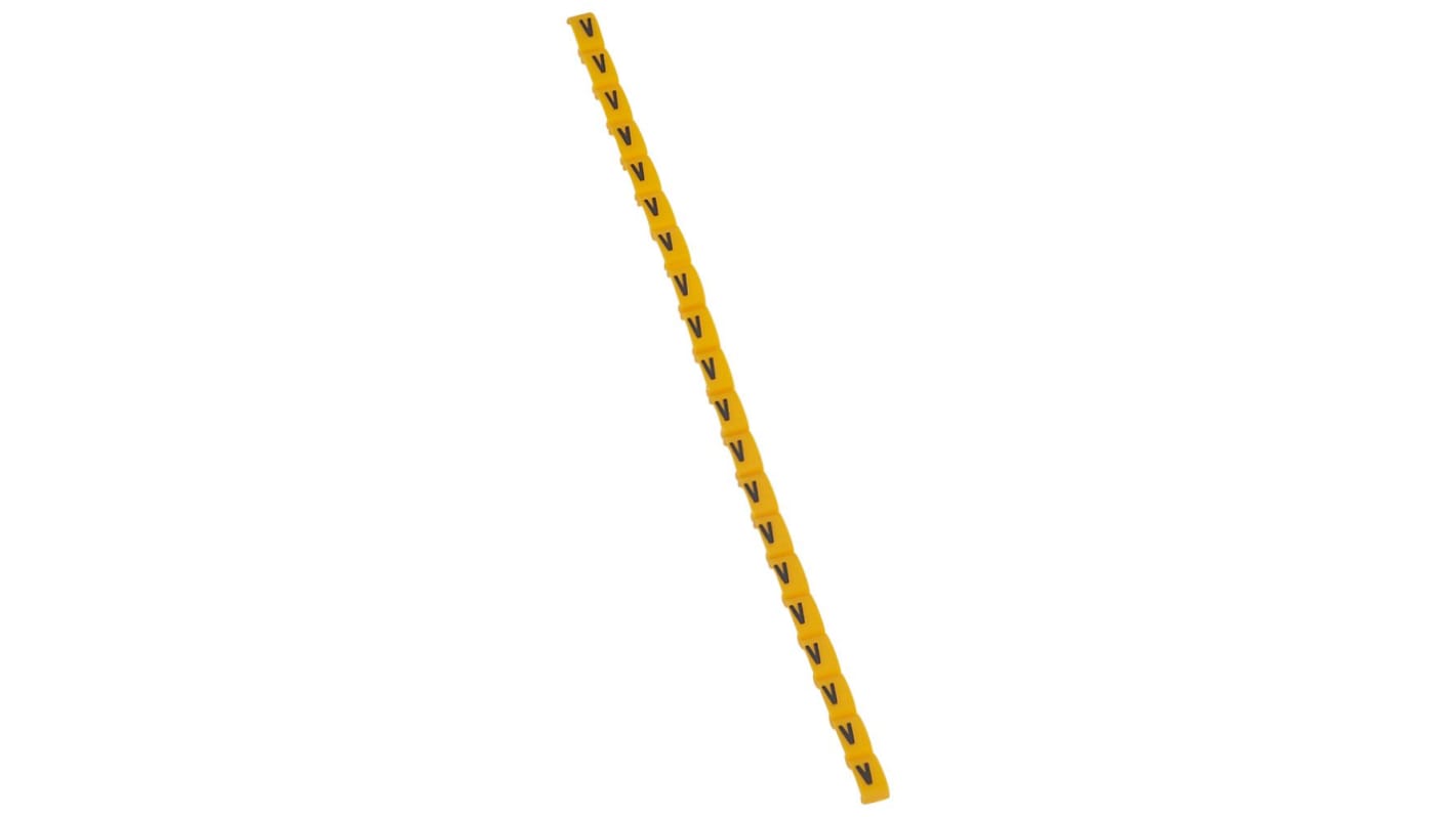 Legrand Clip On Cable Marker, Black on Yellow, Pre-printed "V", for Cable, 0 384 31