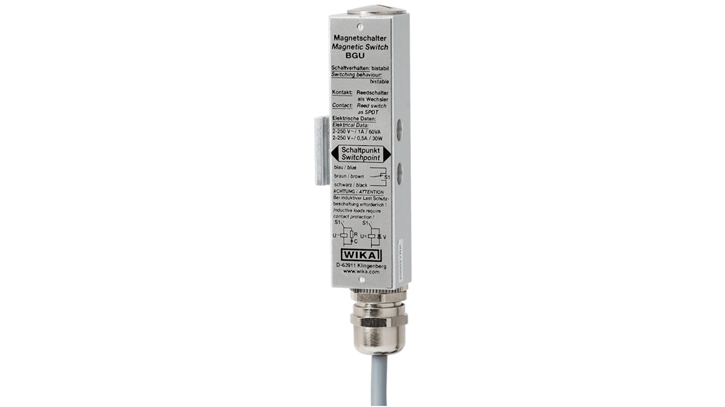 WIKA L-BGU-S Series Sliding Block for Mounting Magnetic Non-Contact Safety Switch, 230V ac/dc, Aluminium Housing, 3m