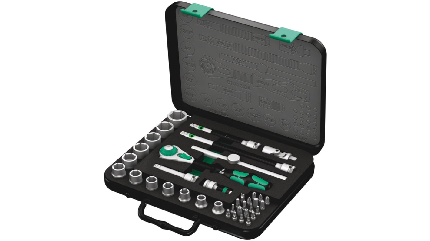 Wera 38-Piece Imperial 3/8 in Standard Socket/Bit Set with Ratchet, 6 point; Hex Bit; Phillips Bit; Pozidriv Bit;