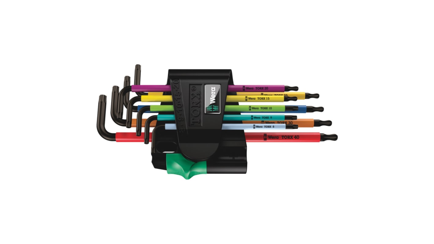 Clé Torx Wera, 9 pièces TX8, TX9, TX10, TX15, TX20, TX25, TX27, TX30, TX40