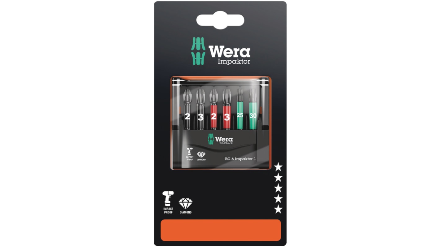 Wera PHILLIPS®, POZIDRIV, TORX® 25 mm, 6-teilig