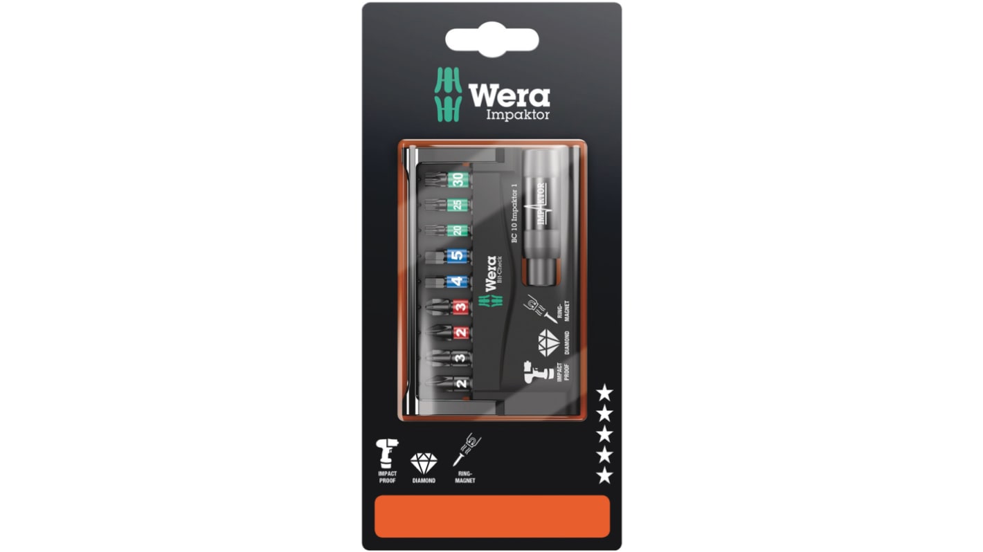 Wera Sechskant, PHILLIPS®, POZIDRIV, TORX® 25 mm, 10-teilig