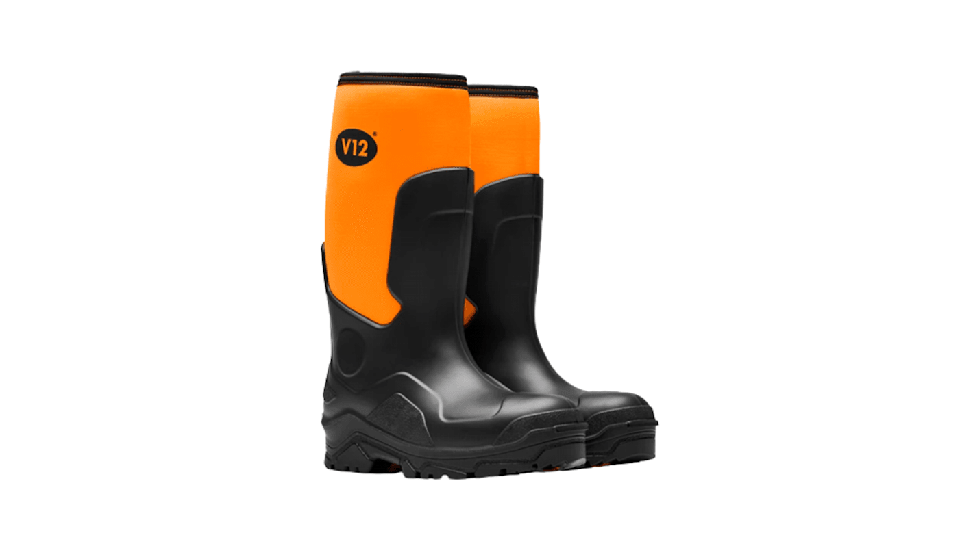 V12 Footwear V2110, Unisex, Sicherheitsstiefel Schwarz, Orange, mit Stahl-Schutzkappe , Größe 48 / UK 13