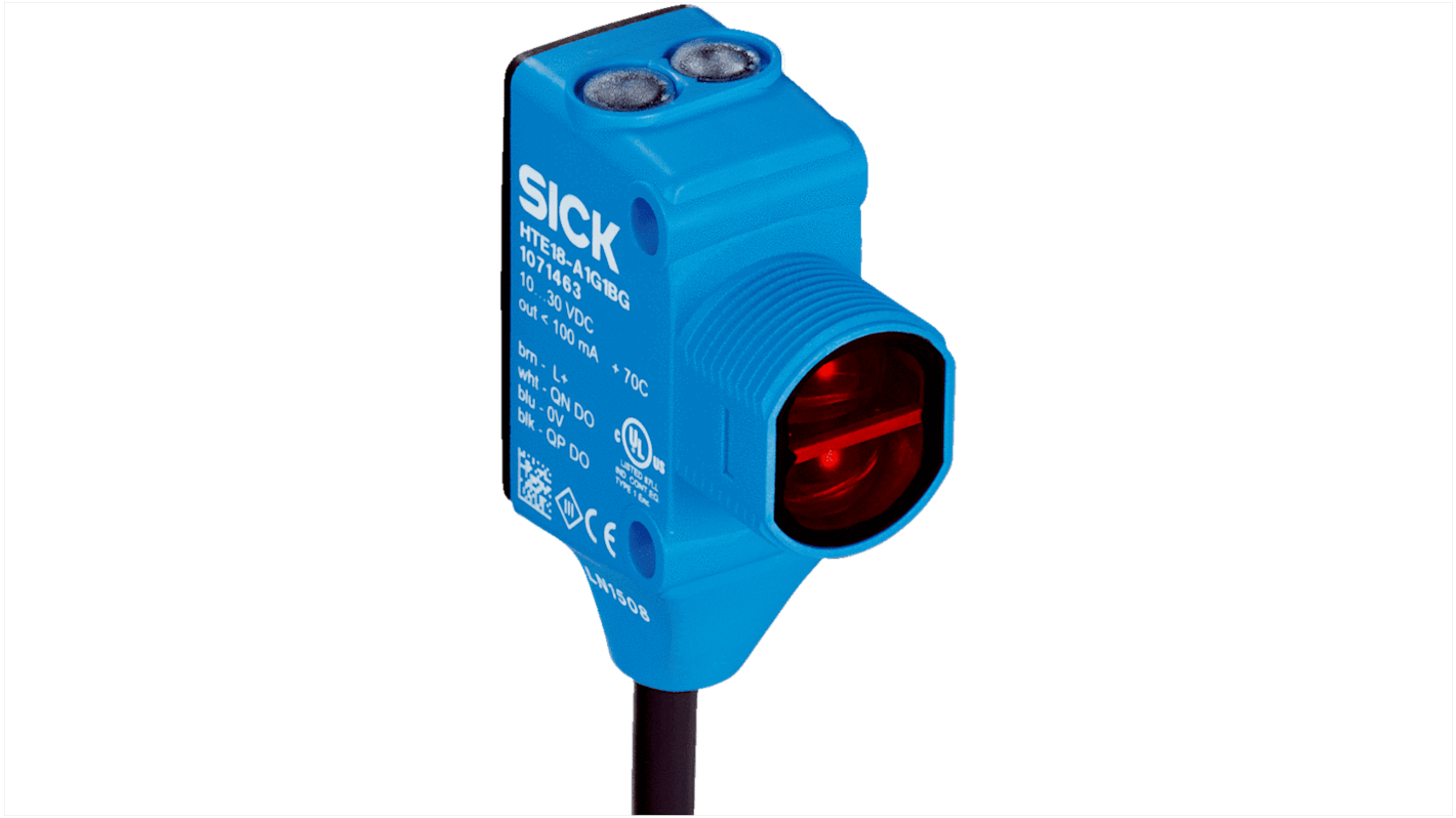 Sick HL18 Rechteckig Optischer Sensor, Reflektierend, Bereich 12 m, PNP Ausgang, Anschlusskabel, Hell-/dunkelschaltend