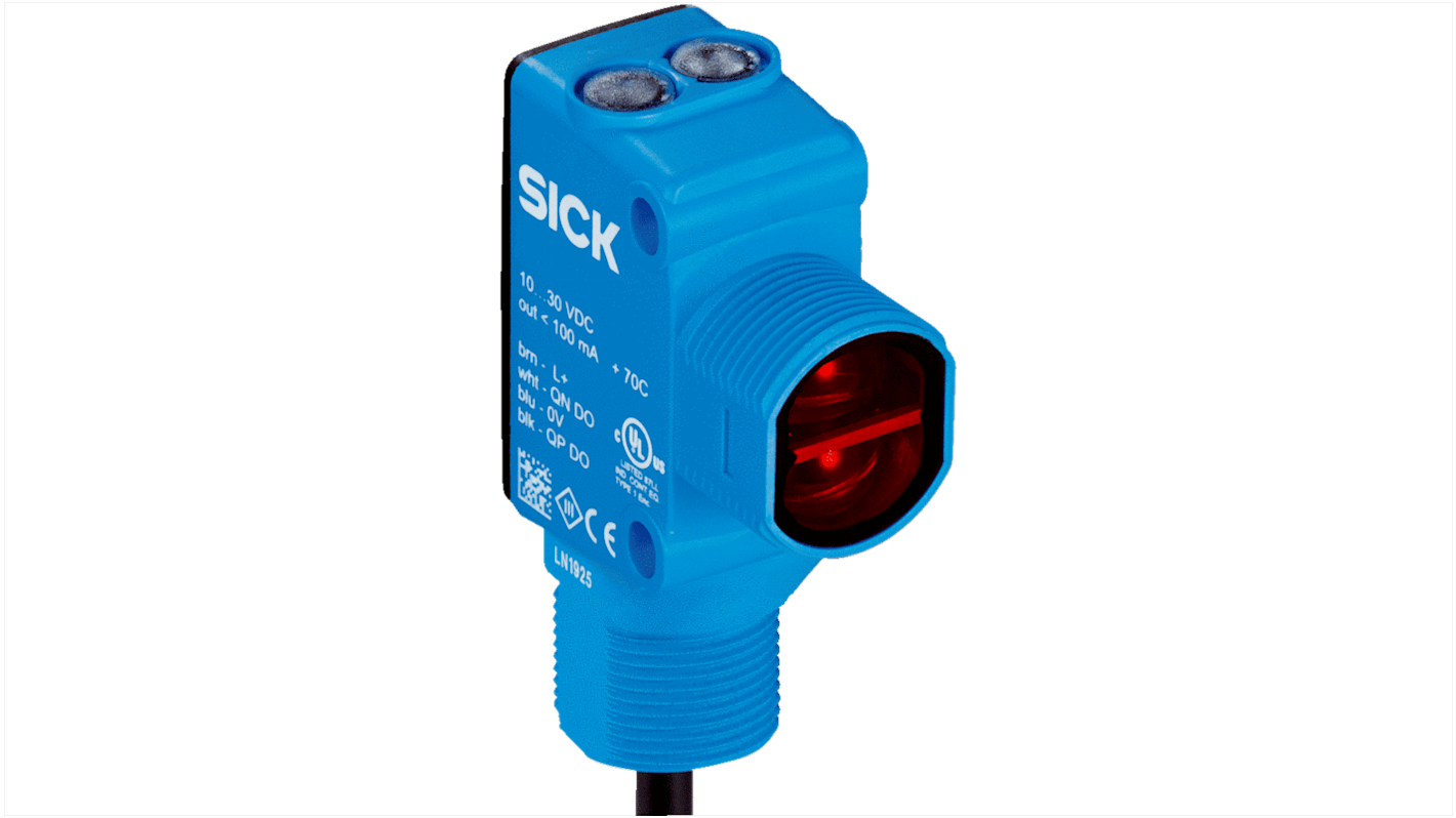 Rs-Online Sensore fotoelettrico Rettangolare SICK a soppressione di sfondo rilevamento 5 → 300 mm uscita PNP