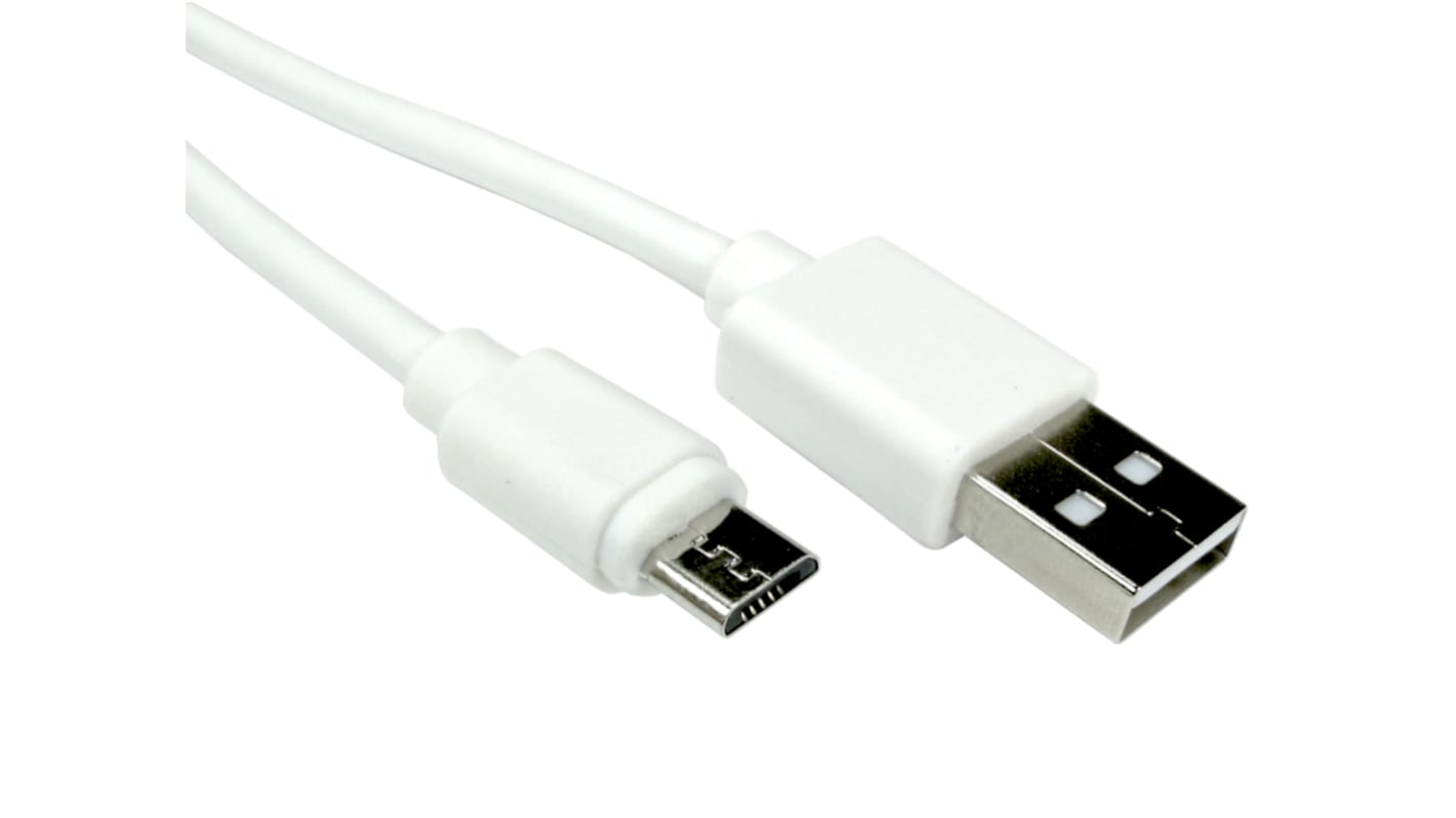 RS PRO USB-kábel, USB A - Micro USB B, Fehér, 1.8m