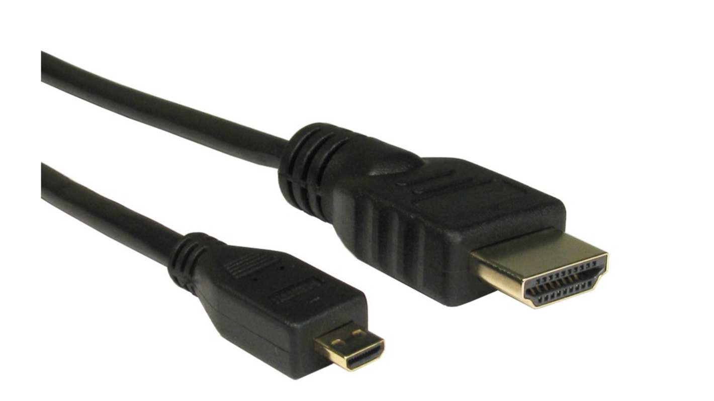 Cable HDMI Negro RS PRO, con. A: Micro HDMI Macho, con. B: HDMI Macho, long. 1m