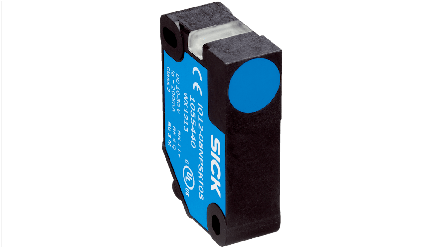 Sick IQ12 Series Inductive Rectangular-Style Inductive Proximity Sensor, 2 mm Detection, PNP Output, 30 V dc, IP68