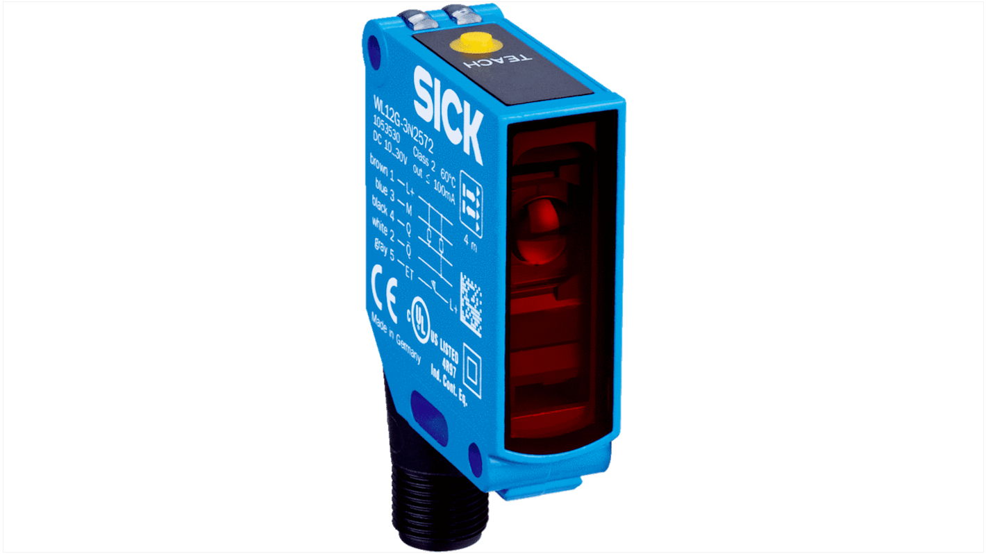 Sick W12G Kubisch Optischer Sensor, Retroreflektierend, Bereich 4 m, PNP Ausgang, 5-poliger M12-Stecker, Hellschaltend