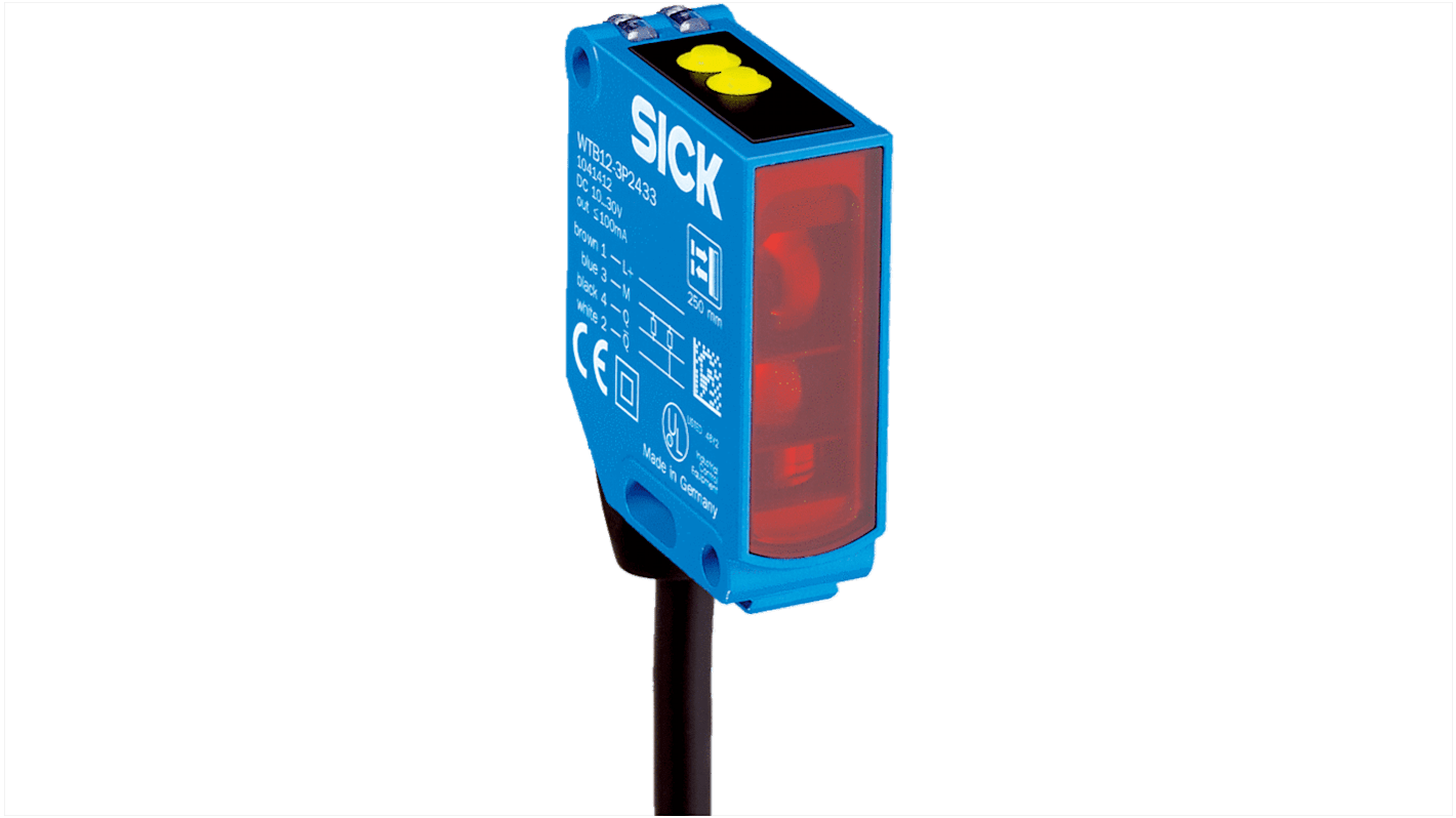 Rs-Online Sensore fotoelettrico Rettangolare SICK a soppressione di sfondo rilevamento 20 → 350 mm uscita PNP