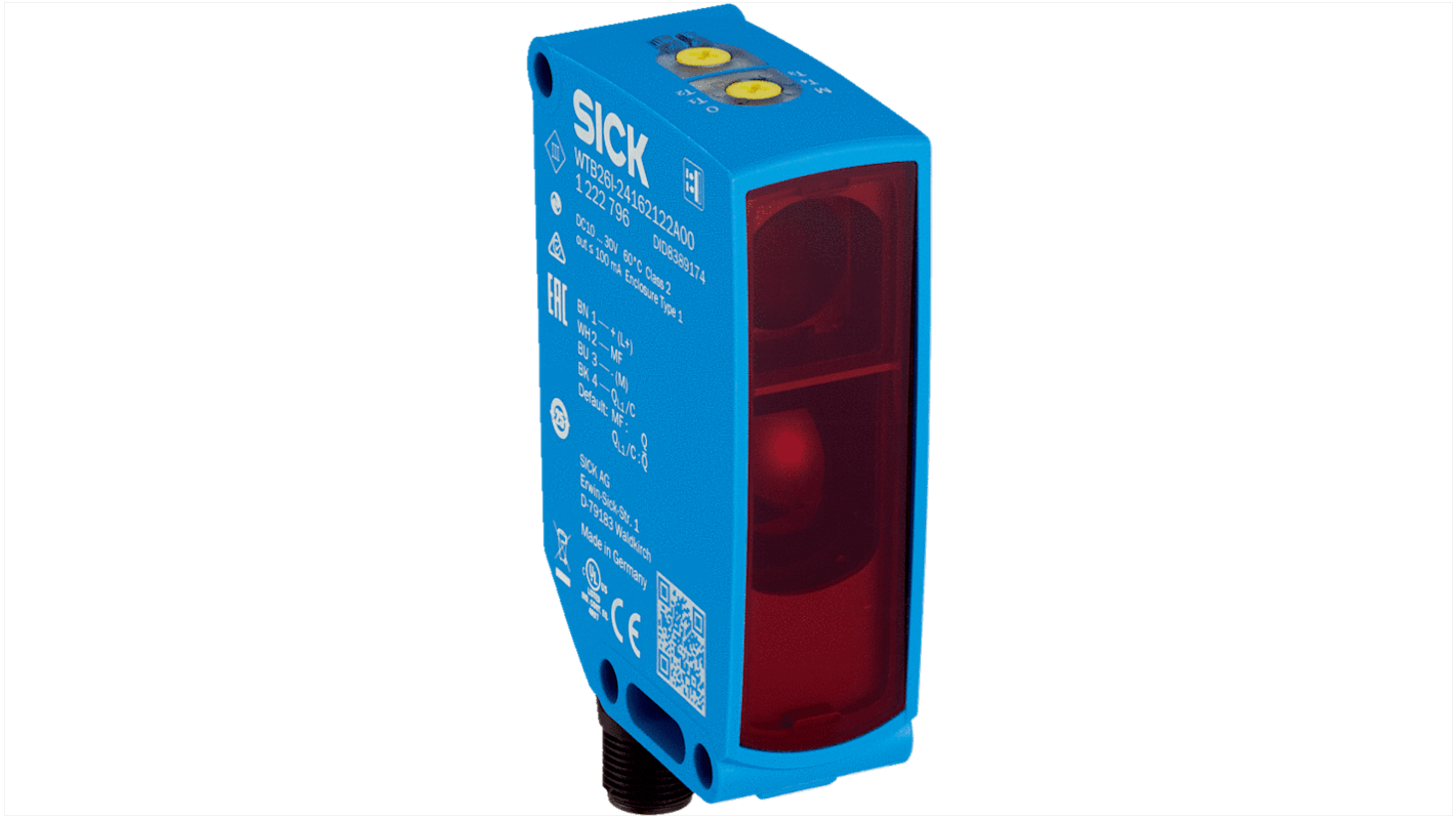 Rs-Online Sensore fotoelettrico Rettangolare SICK a soppressione di sfondo rilevamento 30 → 3000 mm uscita NPN PNP