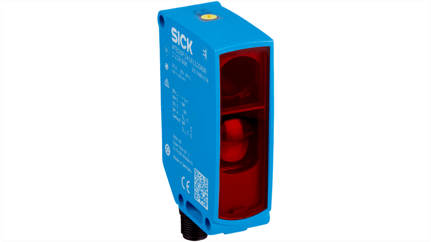 Rs-Online Sensore fotoelettrico Compatto SICK a soppressione di sfondo rilevamento 10 → 1900 mm uscita NPN PNP