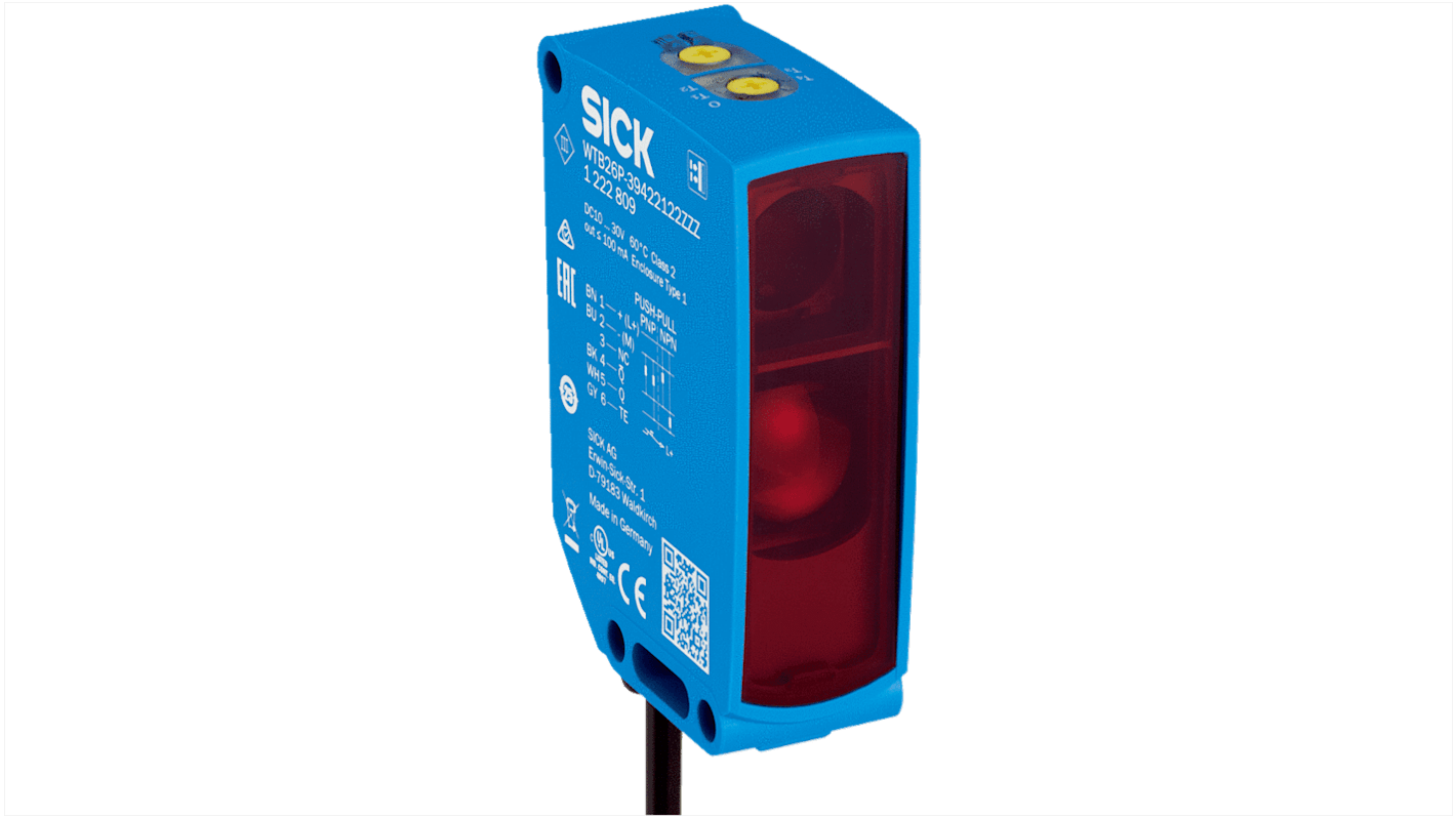 Rs-Online Sensore fotoelettrico Rettangolare SICK a soppressione di sfondo rilevamento 30 → 2000 mm uscita PNP/NPN
