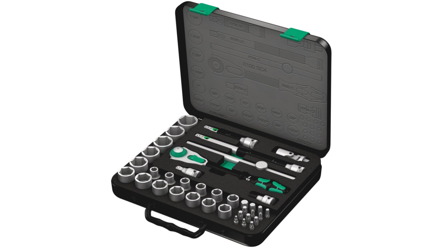 Wera 38-Piece Imperial 1/2 in Standard Socket/Bit Set with Ratchet, 6 point; Hex Bit; Phillips Bit; Pozidriv Bit; Torx