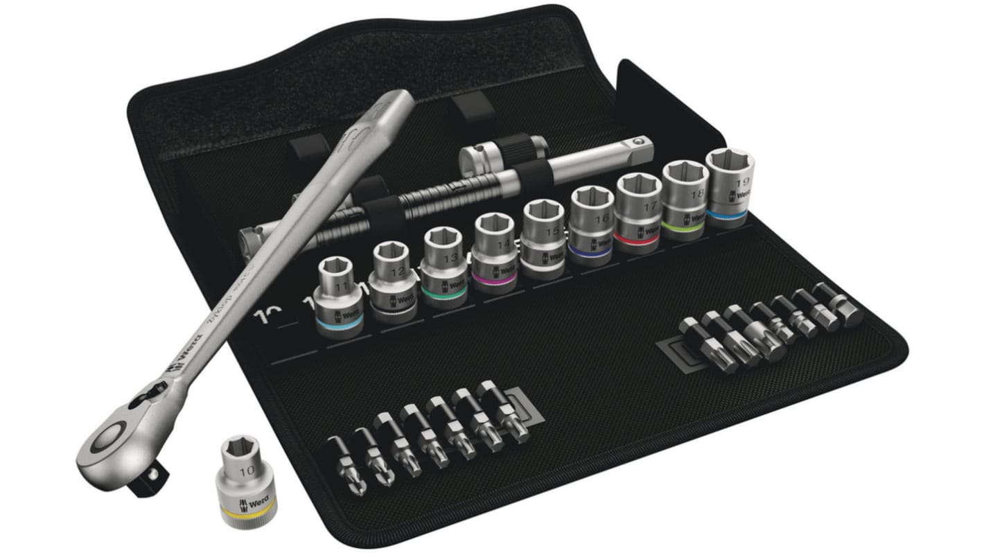 Wera 28-Piece Metric 1/2 in Standard Socket/Bit Set with Ratchet, 6 point; Hex Bit; Phillips Bit; Torx Bit
