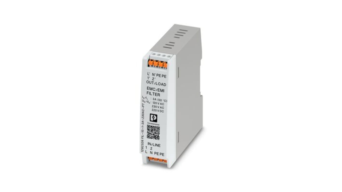 Phoenix Contact 单相EMC滤波器, 3A, 230 V 交流, DIN导轨安装